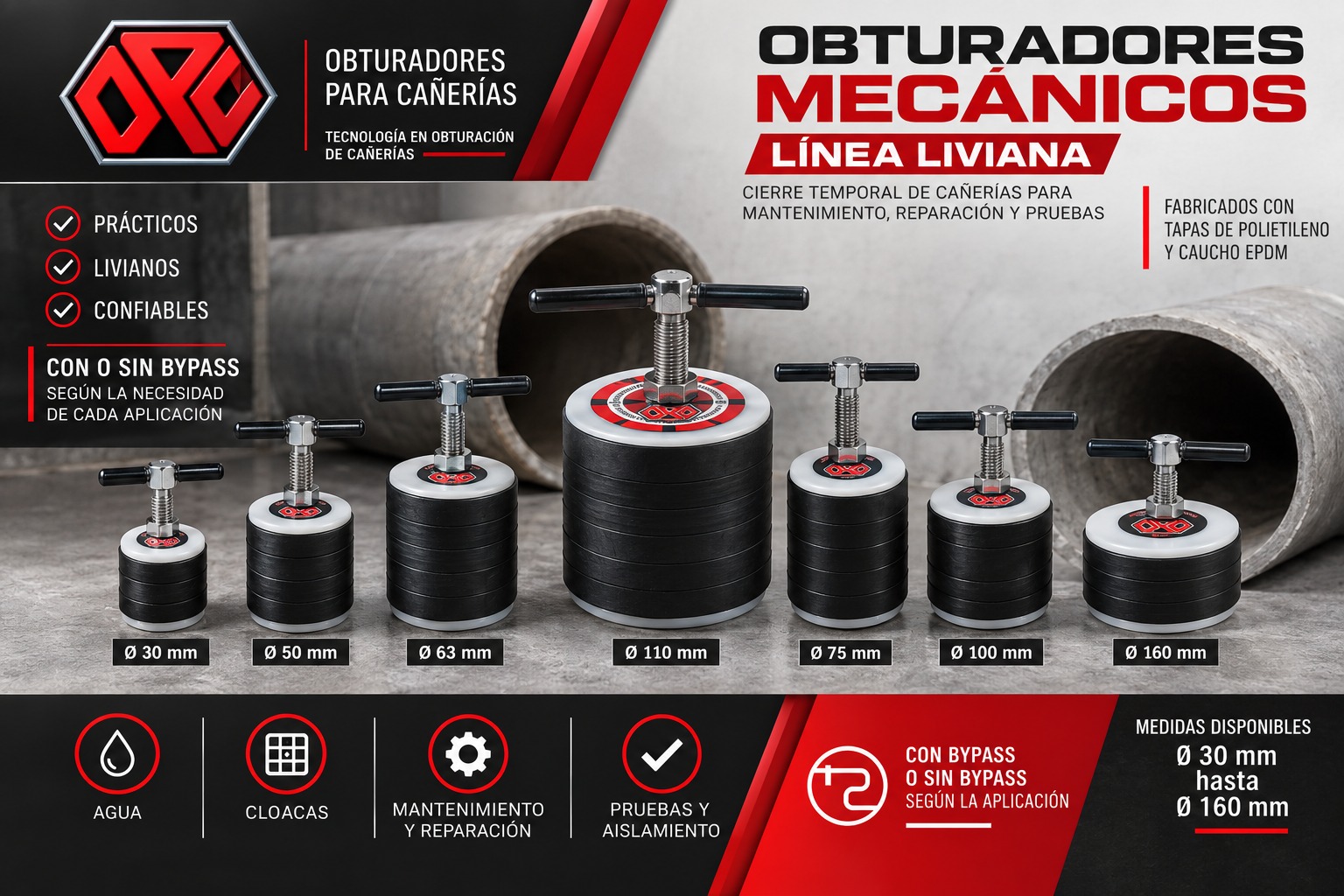 Obturadores mecánicos OPC de línea liviana, en distintos diámetros