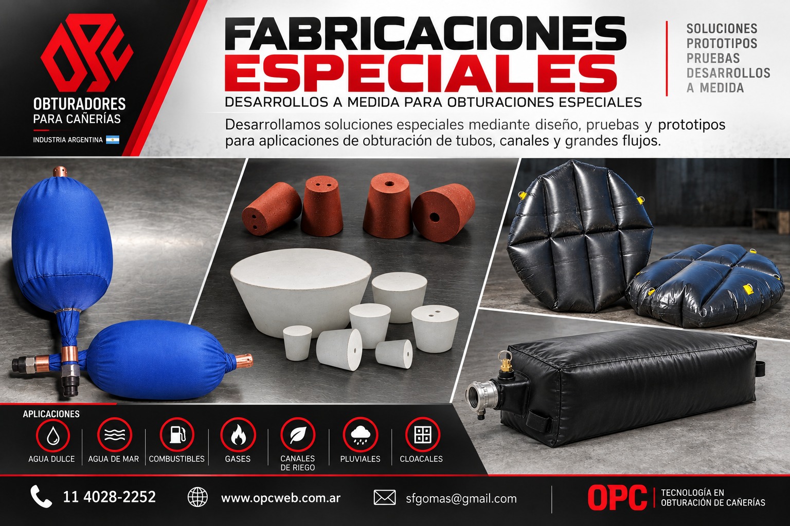 Fabricaciones especiales OPC: tapones cónicos, obturadores neumáticos y obturadores inflables a medida